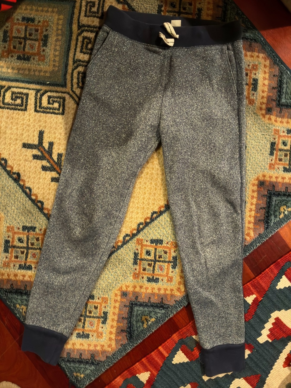Kids navy blue with silver thread Knit Jogger Pants - Casual Comfort